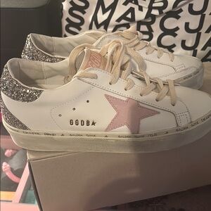Golden Goose White and Pink Sneakers
